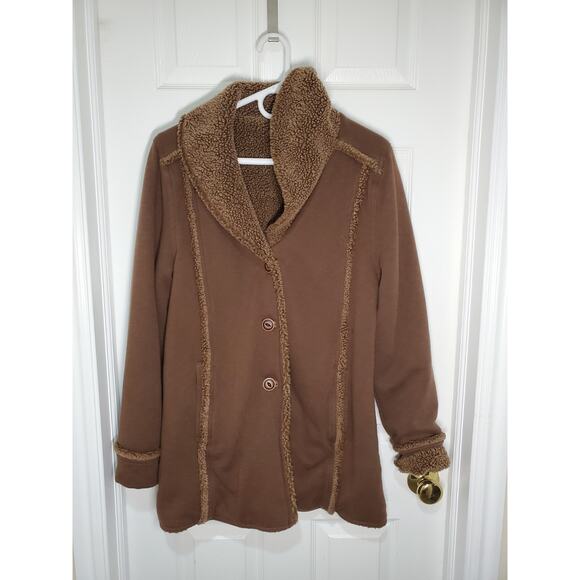 EDDIE BAUER SHERPA FAUX SHEARLING REVERSIBLE COAT SOFT BROWN TRENCH SOFT XL - Picture 2 of 16